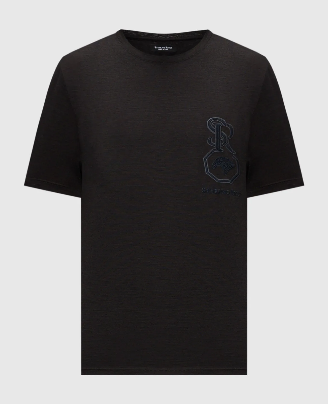 Stefano Ricci Black wool t-shirt with logo embroidery