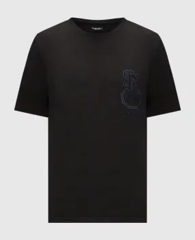 Stefano Ricci Black wool t-shirt with logo embroidery