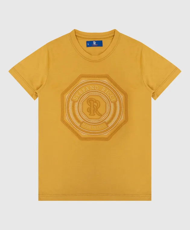 Stefano Ricci Children's mustard t-shirt with embroidery