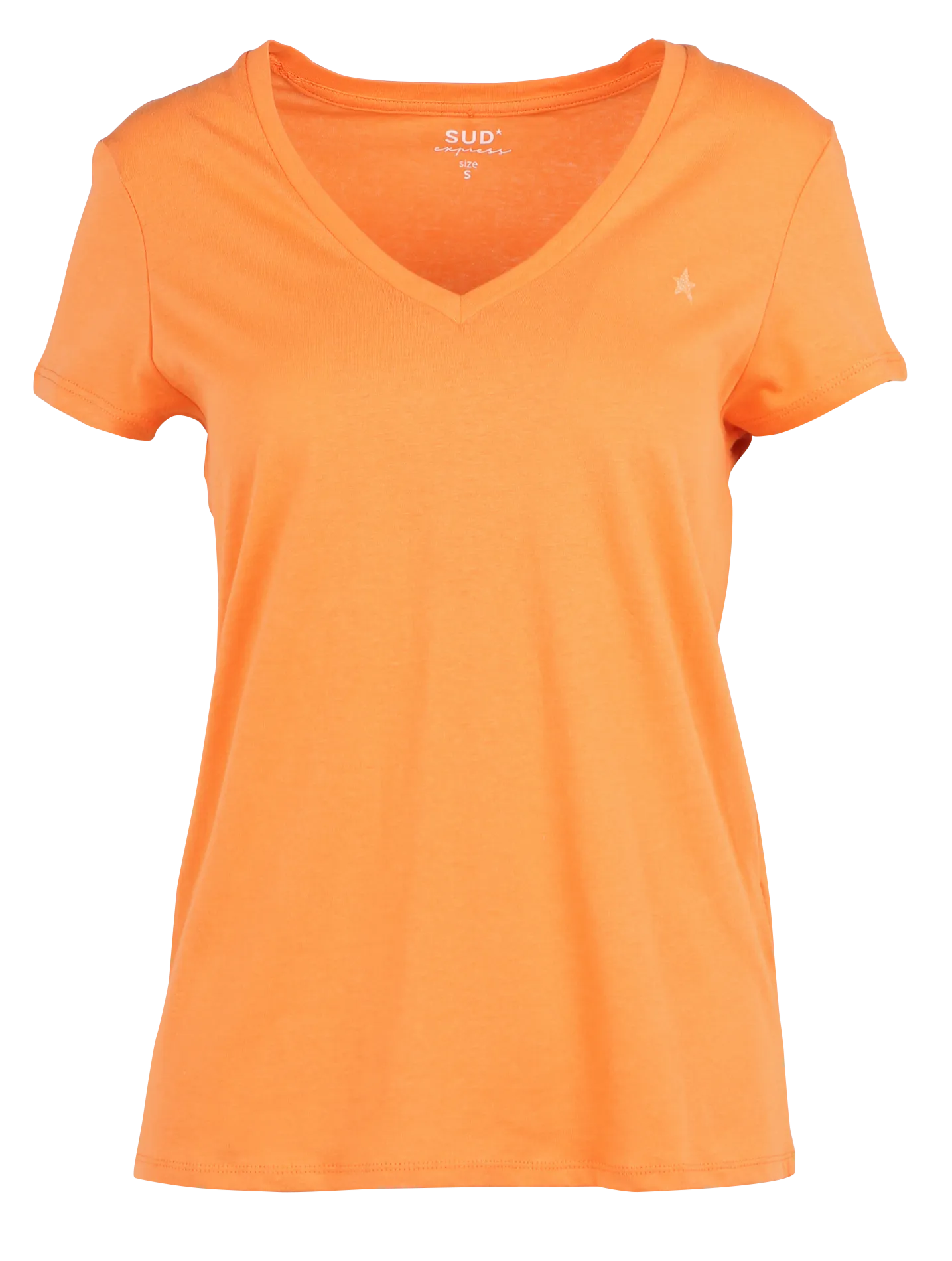 SUD EXPRESS THELMA - Camiseta recta serigrafiada de algodón orgánico con cuello de pico en naranja