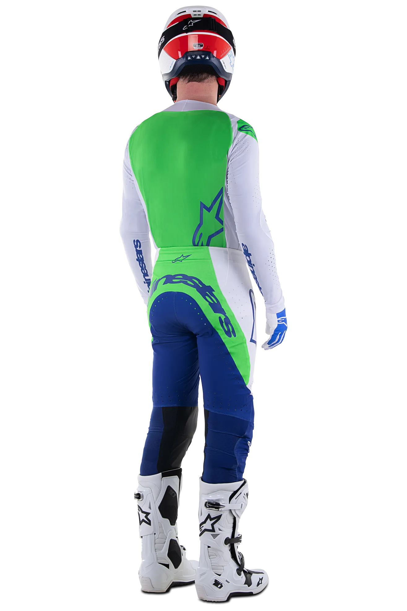 Traje de Cross Alpinestars Supertech Risen Azul Rayo-Blanco-Verde Fluo