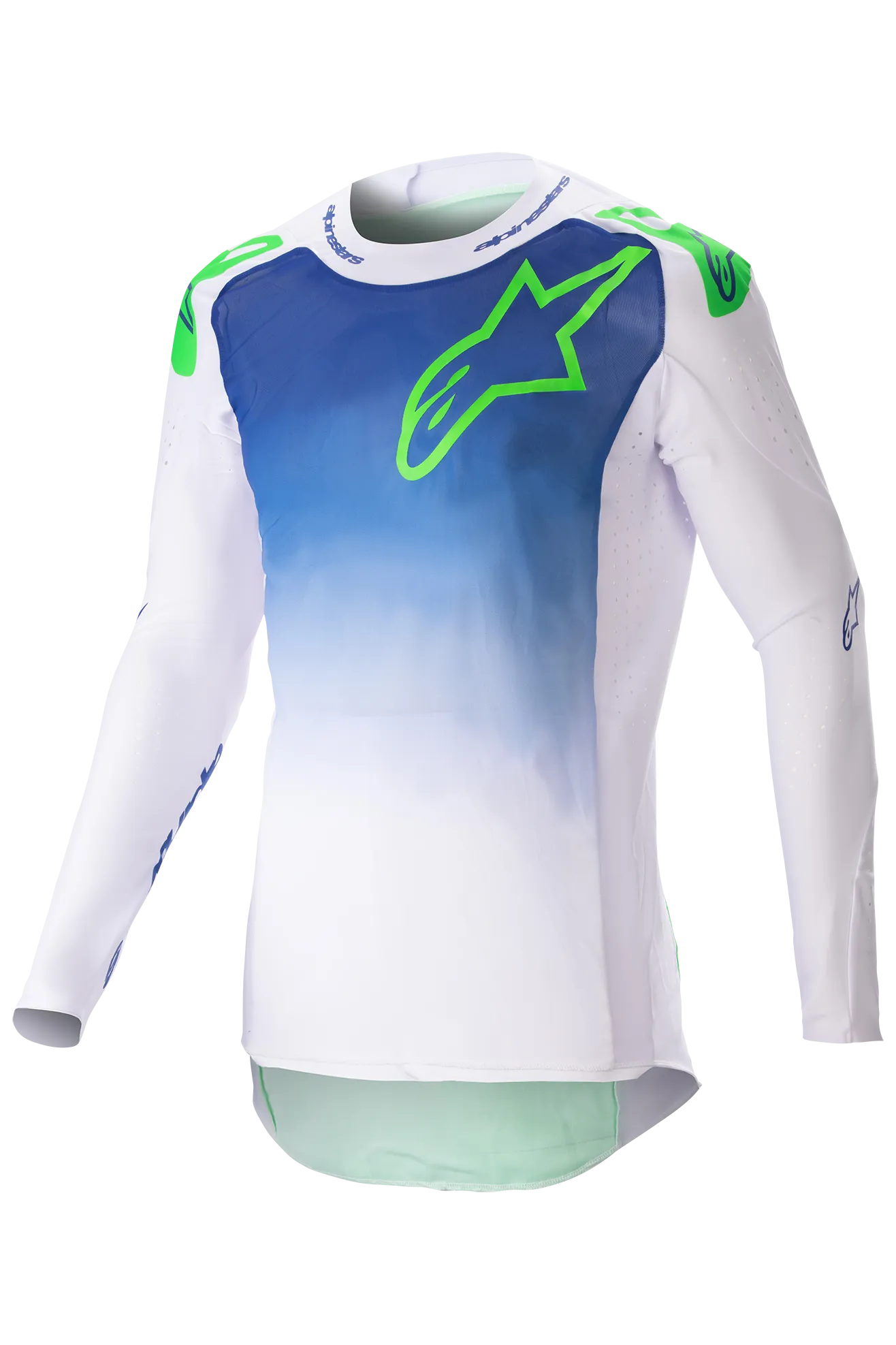 Traje de Cross Alpinestars Supertech Risen Azul Rayo-Blanco-Verde Fluo