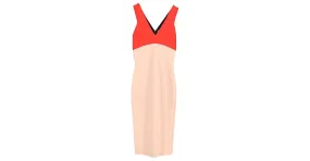 Victoria Beckham Vestido midi color block con cuello en V en viscosa naranja y nude 